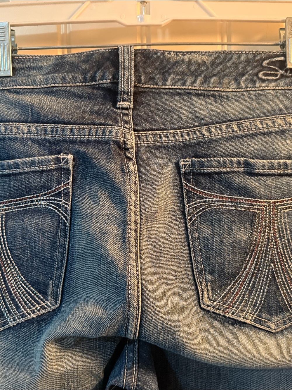 Seven7 Women's Faded Blue Bootcut Jeans with Embroidered Back Pockets